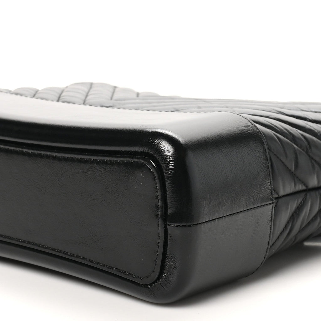 Aged Calfskin Chevron Quilted Medium Gabrielle Hobo Black