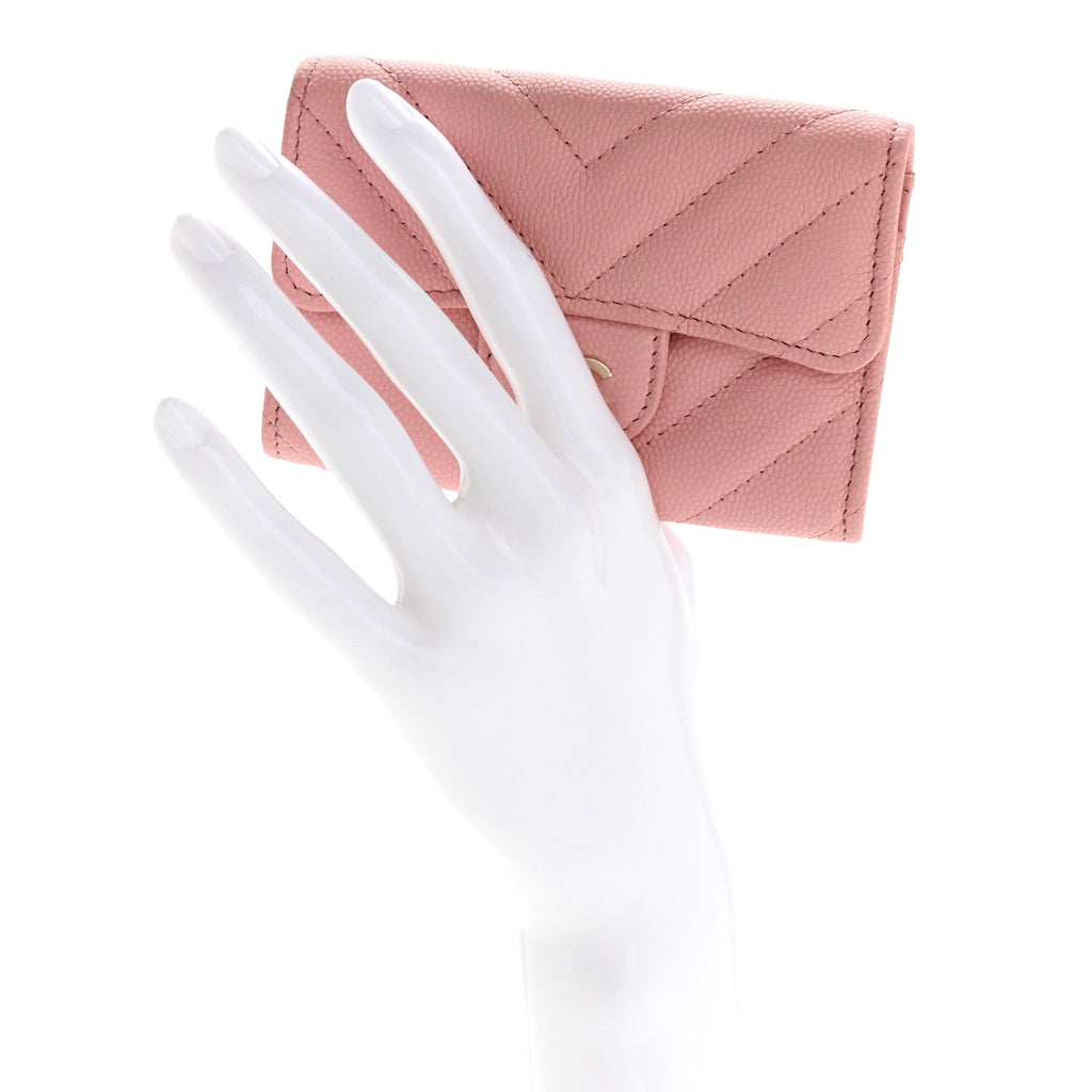 Caviar Flat Chevron Quilted Flap  Holder Pink