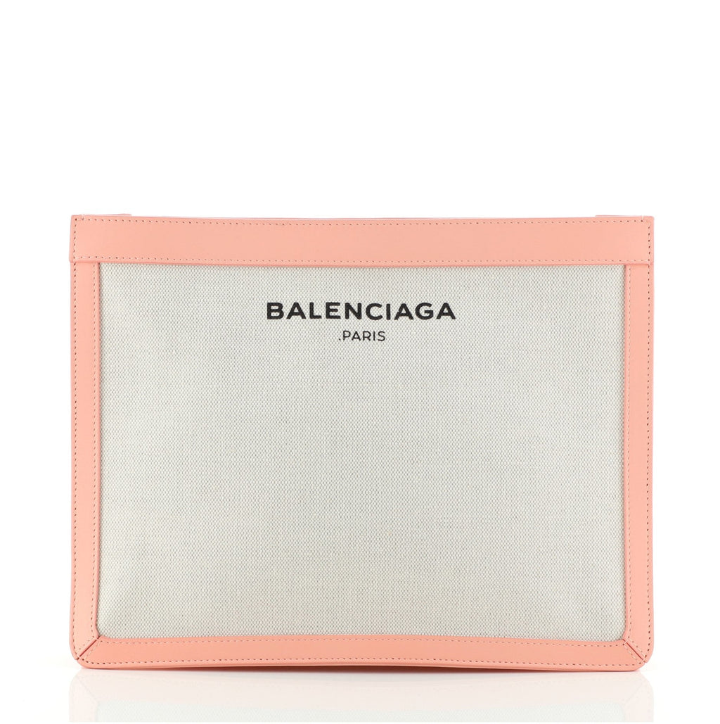 Navy Clutch Canvas with Leather Large