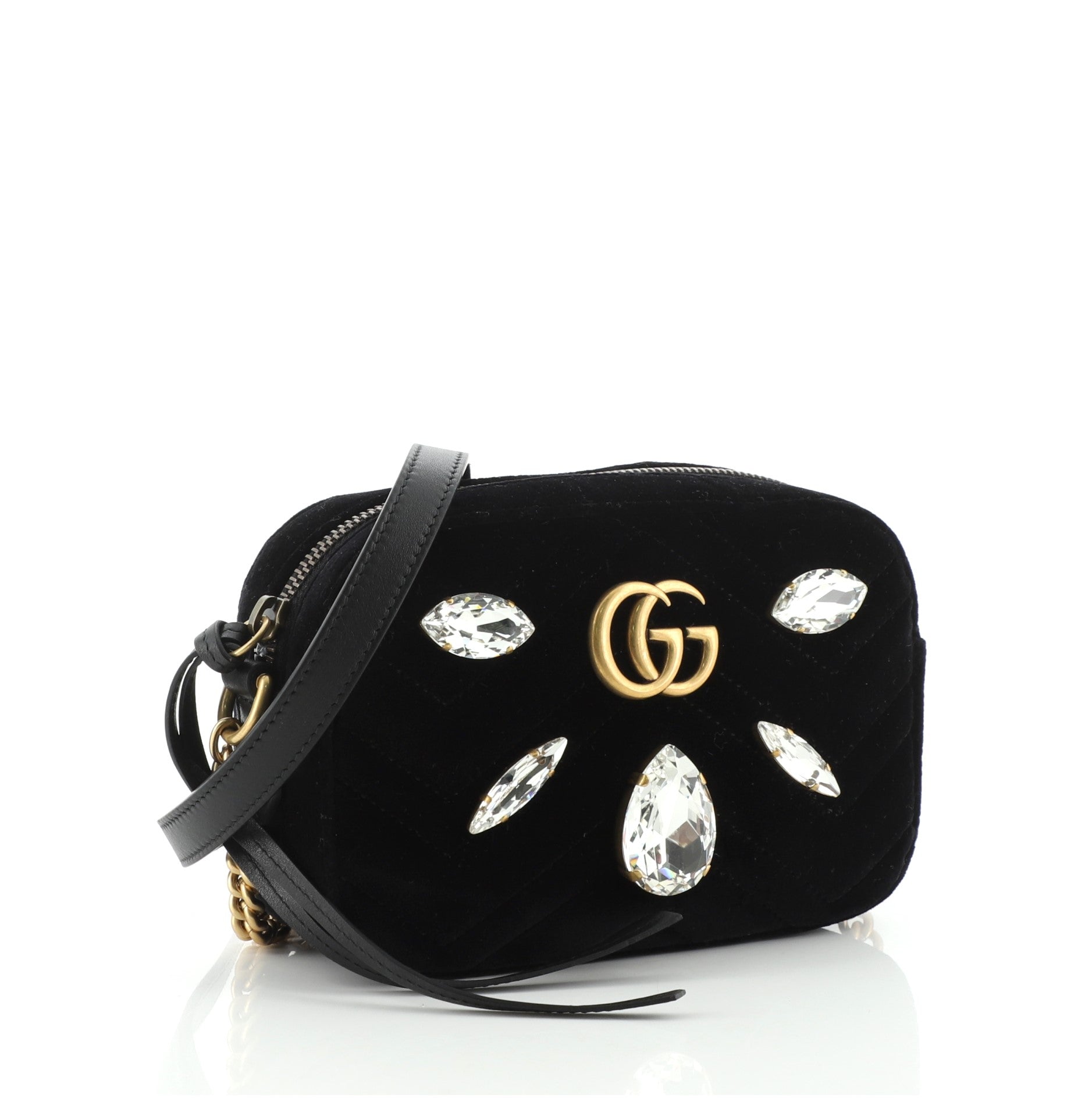 GG Marmont Shoulder Bag Crystal Embellished Matelasse Velvet Mini