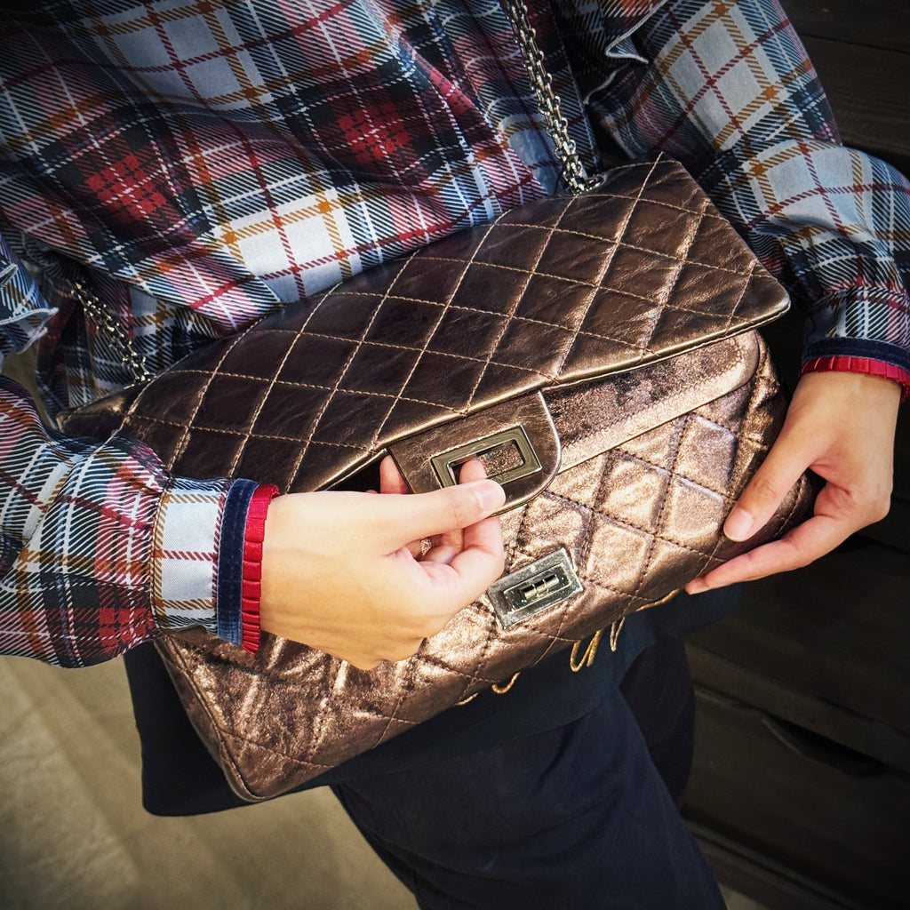Chanel Metallic Charcoal Calfskin 2.55 Reissue 227 Double Flap Bag TWS