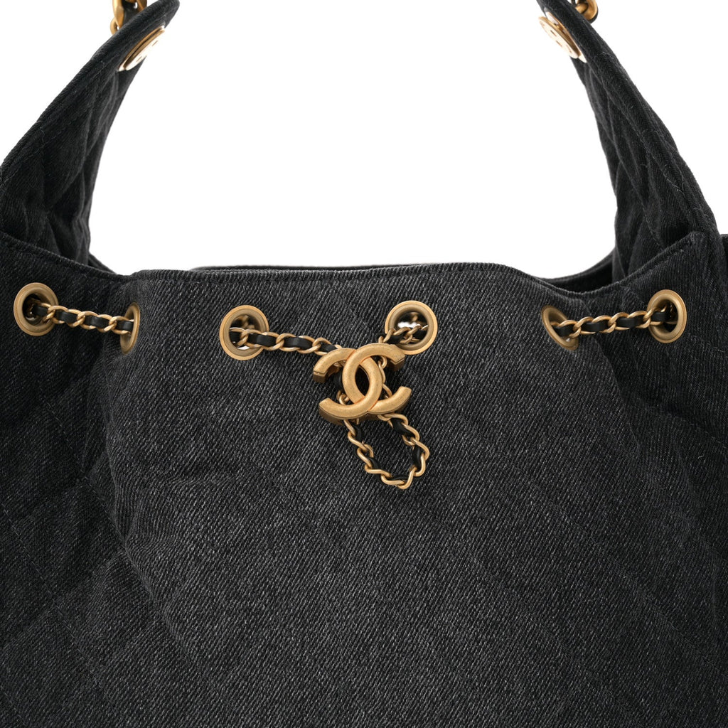 Washed Denim Quilted Small Chanel 25 Handbag Black