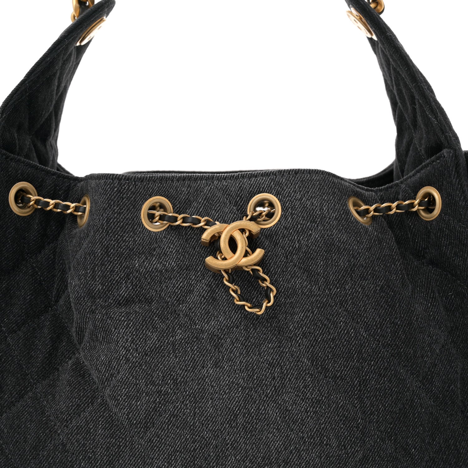 Washed Denim Quilted Small Chanel 25 Handbag Black