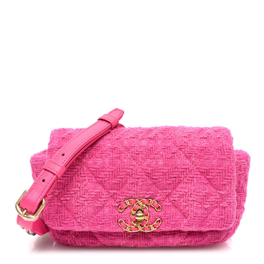 Tweed Quilted Chanel 19 Waist Bag Pink