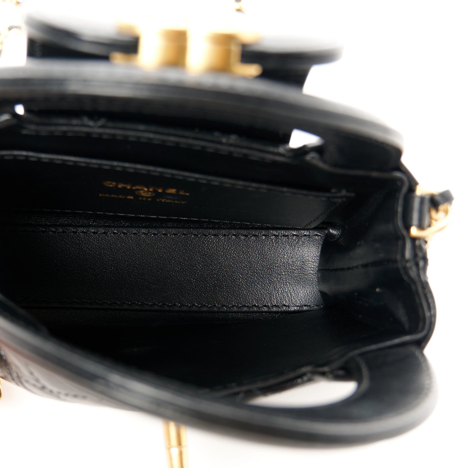 Shiny Aged Calfskin Quilted Mini Nano Kelly Shopper Black