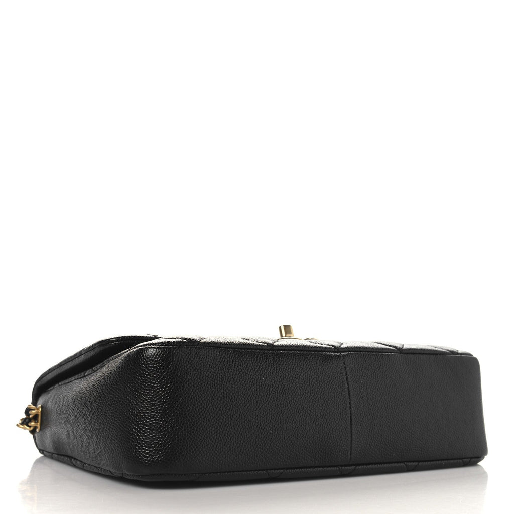 Shiny Caviar Quilted Large Chain Melody Flap Black