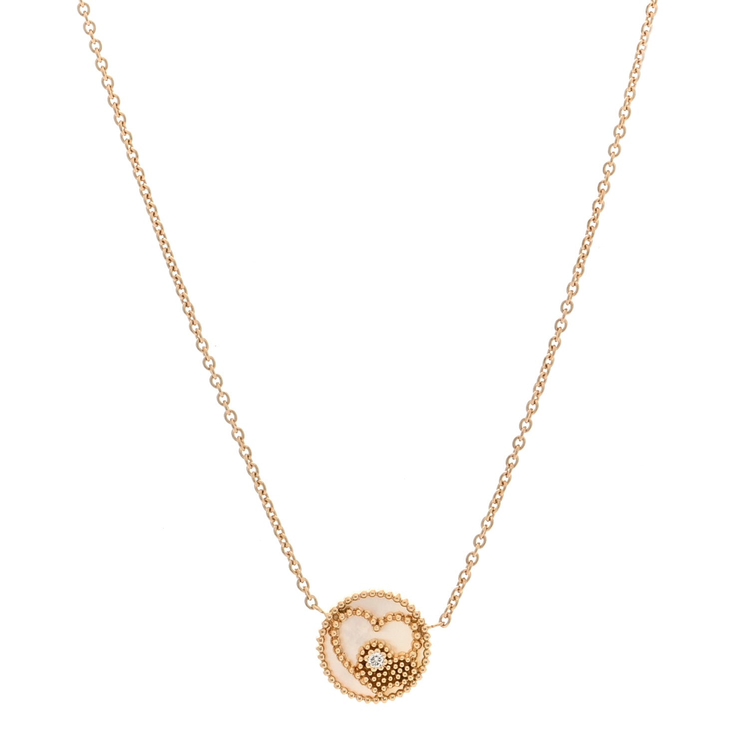 18K Yellow Gold Diamond Mother of Pearl Rose Des Vents Heart Necklace