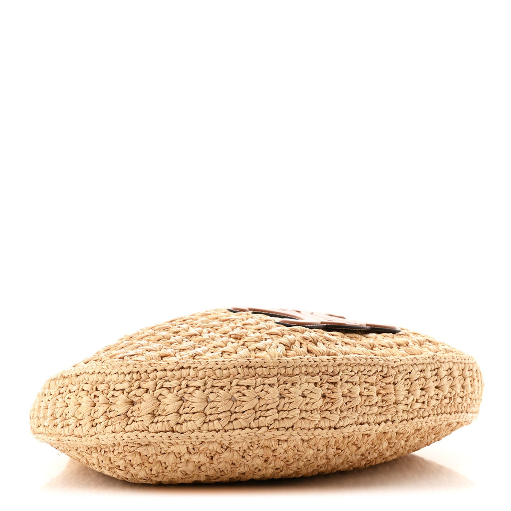 Raffia Calfskin Triomphe Panier Hobo Bag Natural Tan