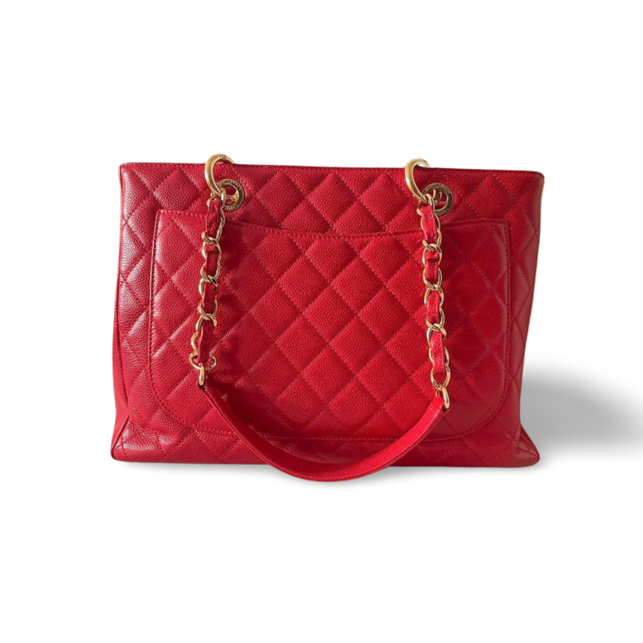 Chanel Red Medium Shopping Tote Bag with Gold Hardware