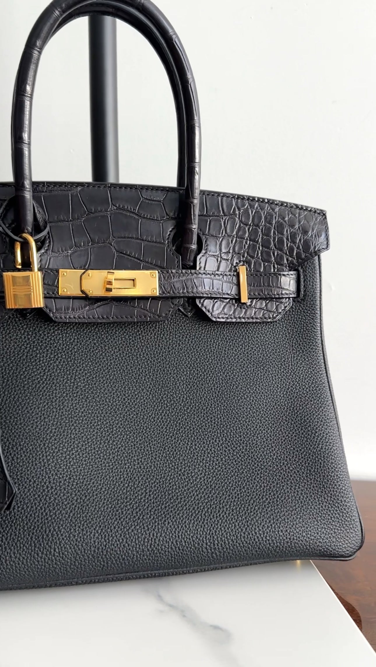 Hermes 2019 Black Noir Birkin 30cm Touch Alligator Togo Bag