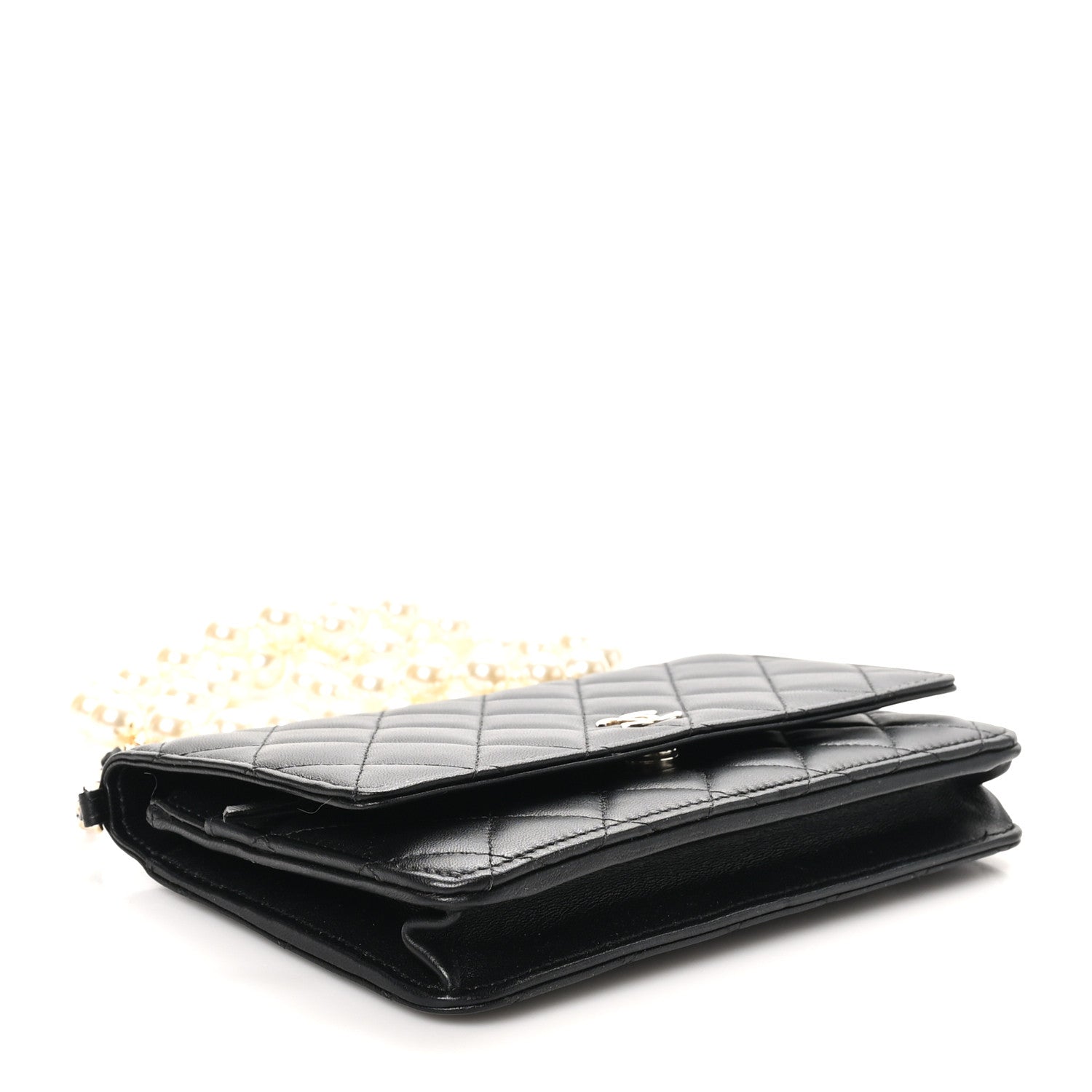 Lambskin Quilted Pearl Wallet On Chain WOC Black