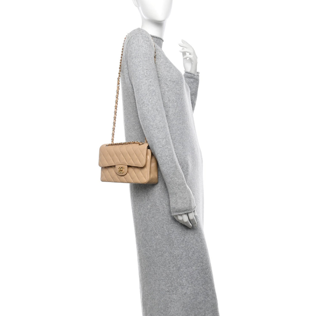 Caviar Quilted Small Double Flap Beige
