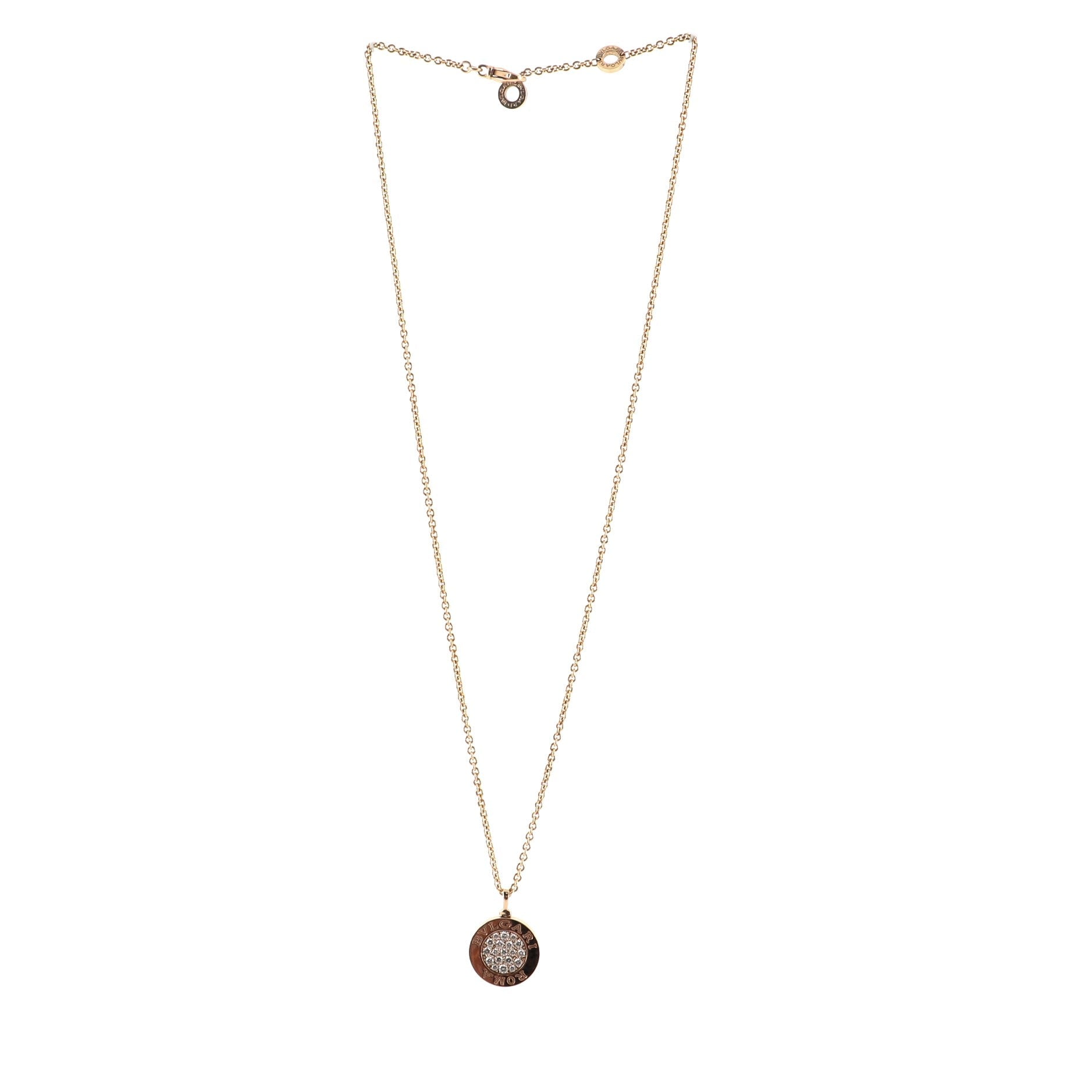 Bvlgari Roma Pendant Necklace 18K Rose Gold with Diamonds and Onyx