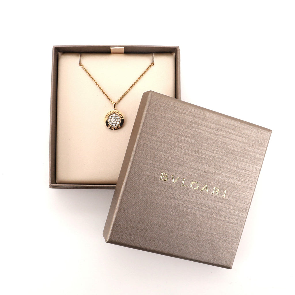 Bvlgari Roma Pendant Necklace 18K Rose Gold with Diamonds and Onyx