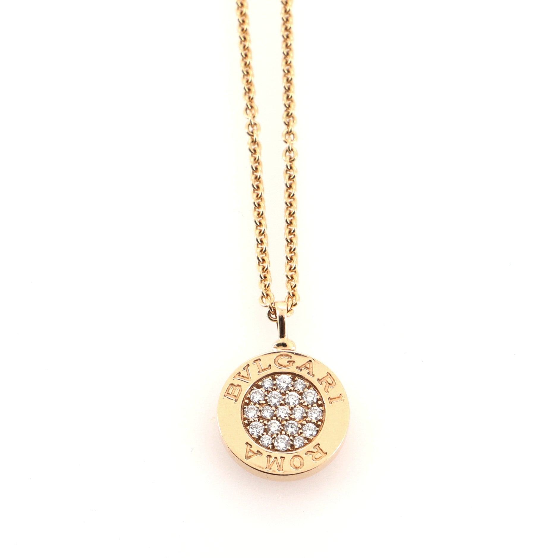 Bvlgari Roma Pendant Necklace 18K Rose Gold with Diamonds and Onyx