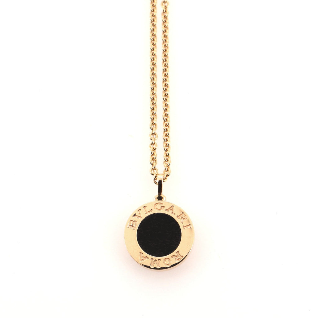 Bvlgari Roma Pendant Necklace 18K Rose Gold with Diamonds and Onyx