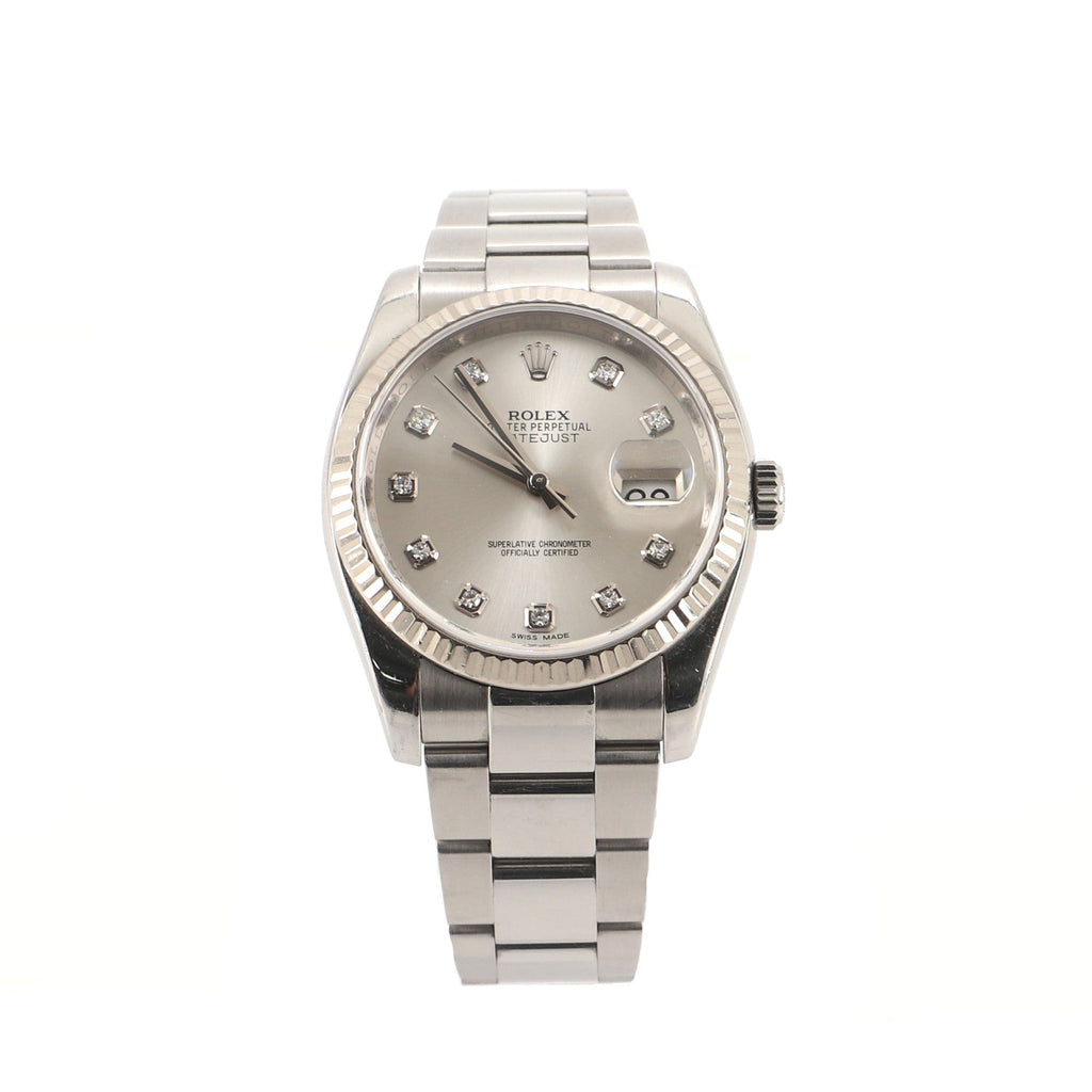 Oyster Perpetual Datejust Automatic Watch Stainless Steel and White Gold with Diamond Markers 36