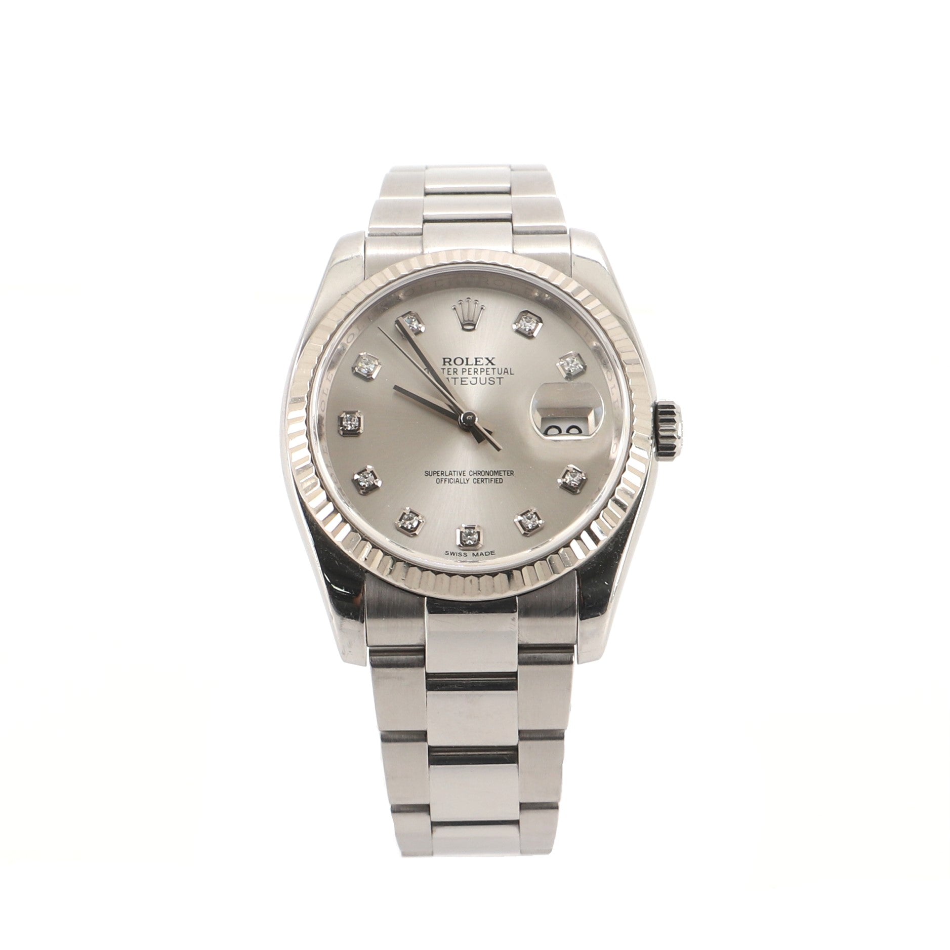 Oyster Perpetual Datejust Automatic Watch Stainless Steel and White Gold with Diamond Markers 36