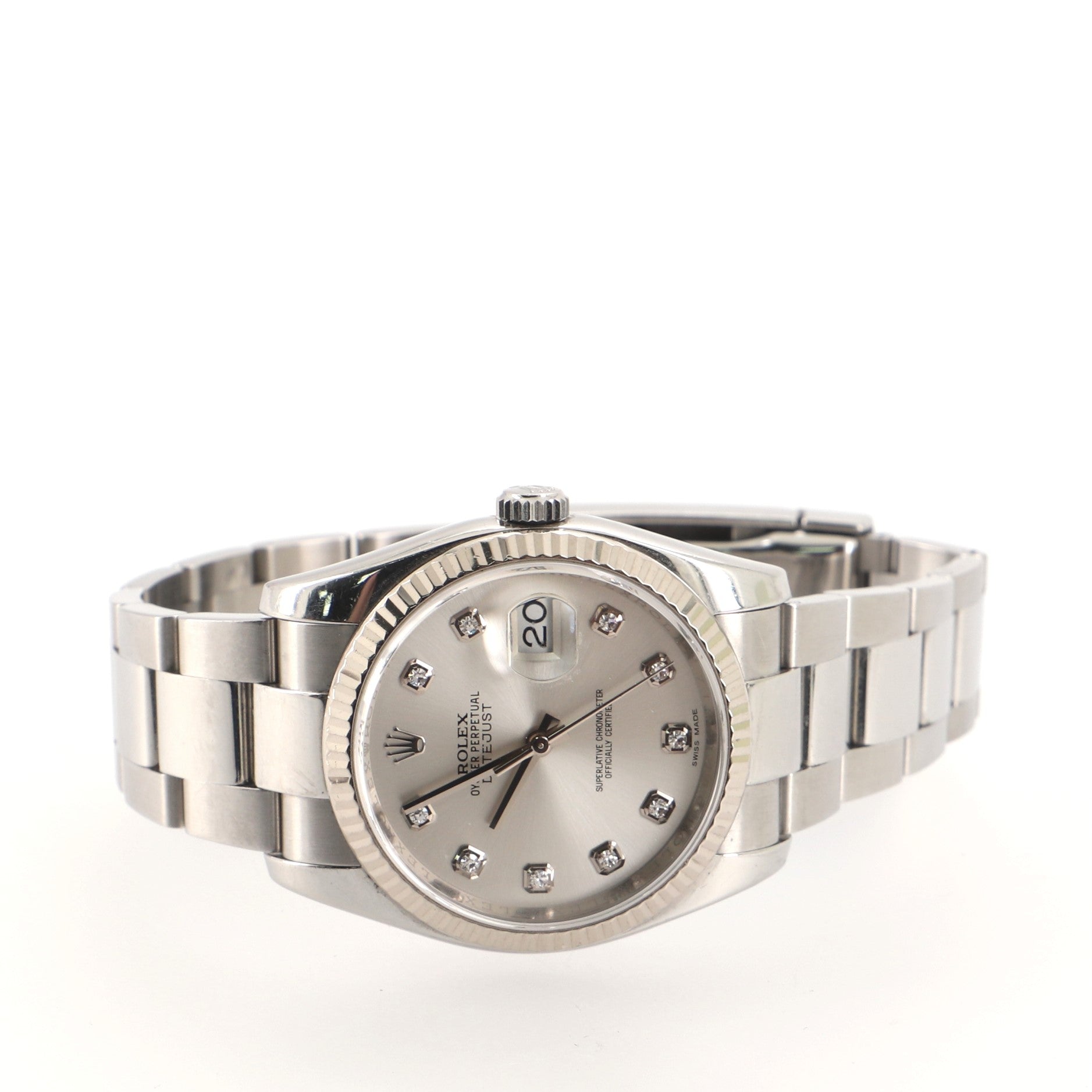 Oyster Perpetual Datejust Automatic Watch Stainless Steel and White Gold with Diamond Markers 36