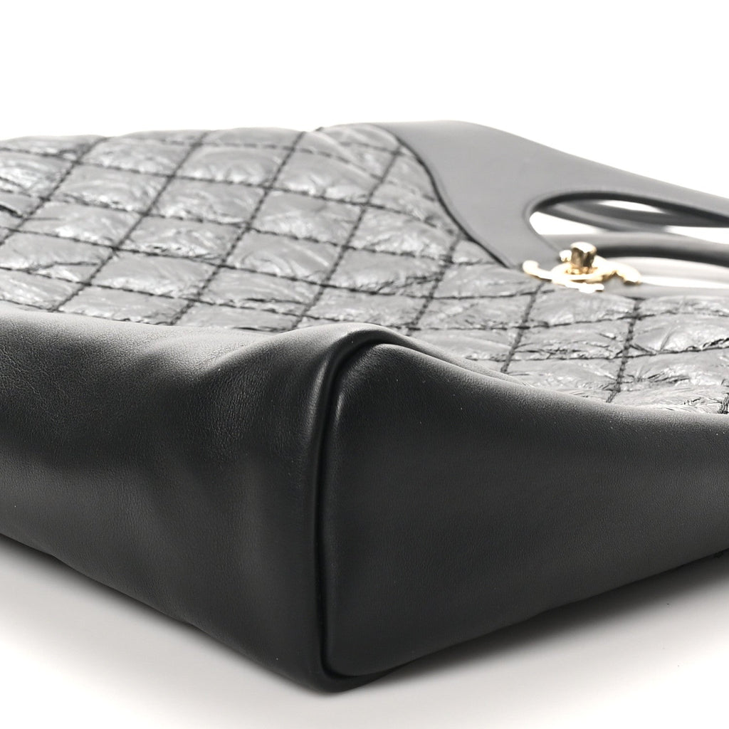 Crumpled Calfskin Quilted 31 Large Shopping Bag Black