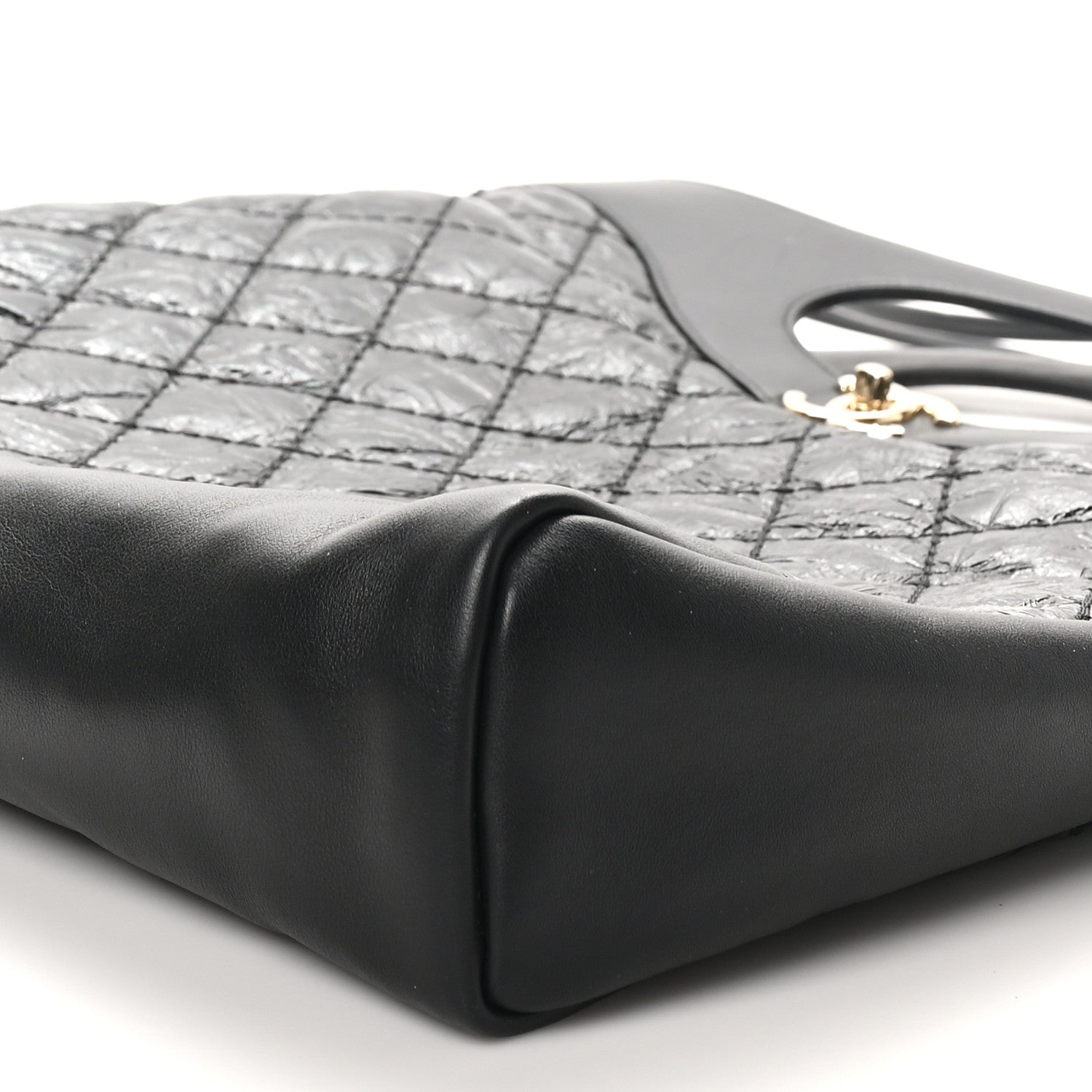 Crumpled Calfskin Quilted 31 Large Shopping Bag Black
