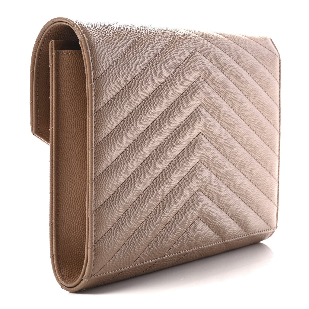 Grain De Poudre Matelasse Chevron Monogram Envelope Clutch Vintage Peach