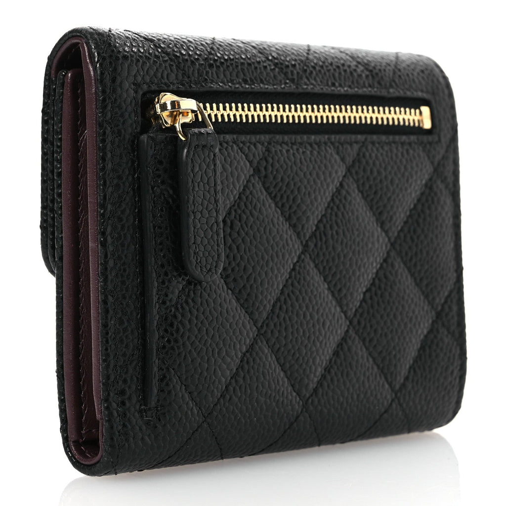 Caviar Quilted Compact Flap Wallet Black
