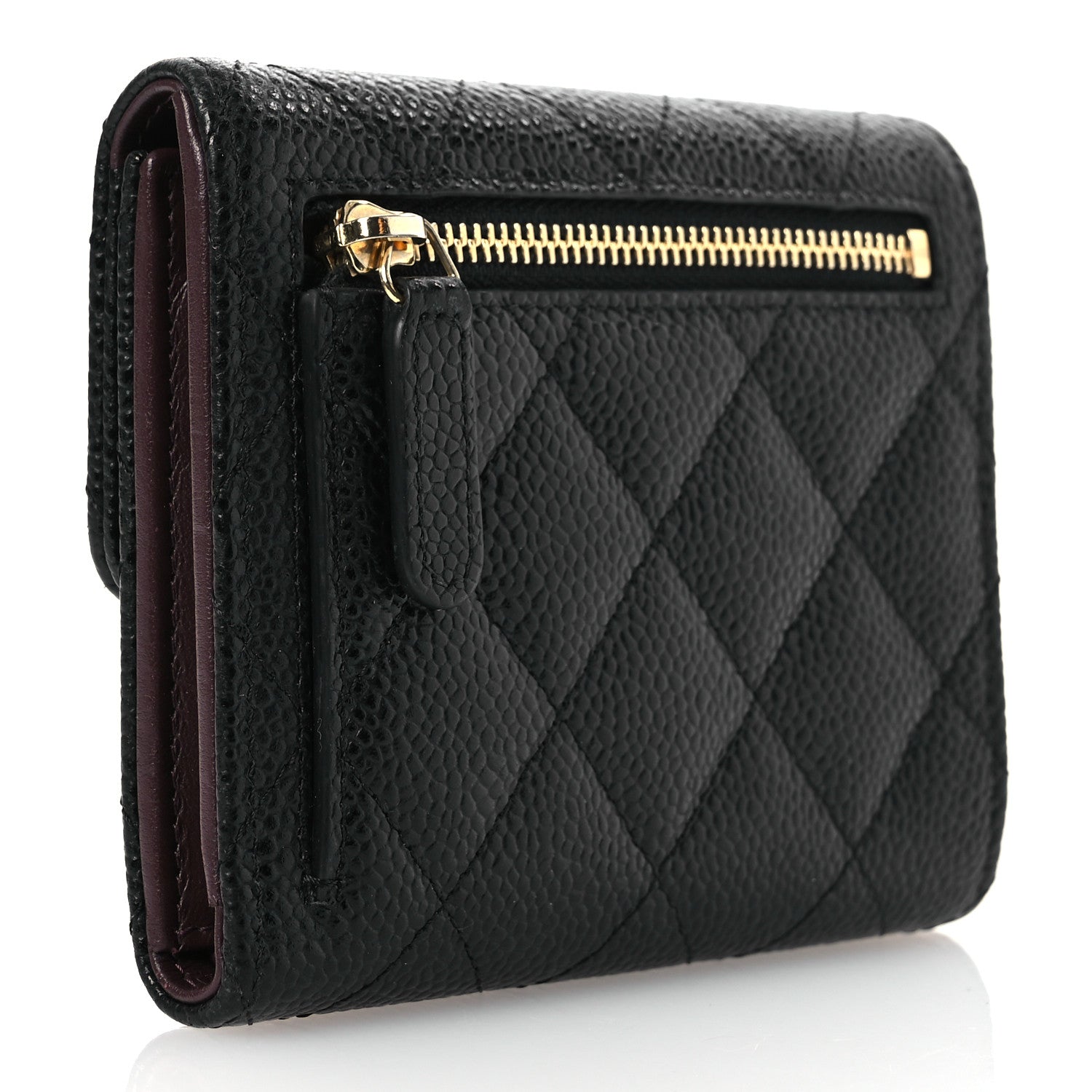 Caviar Quilted Compact Flap Wallet Black