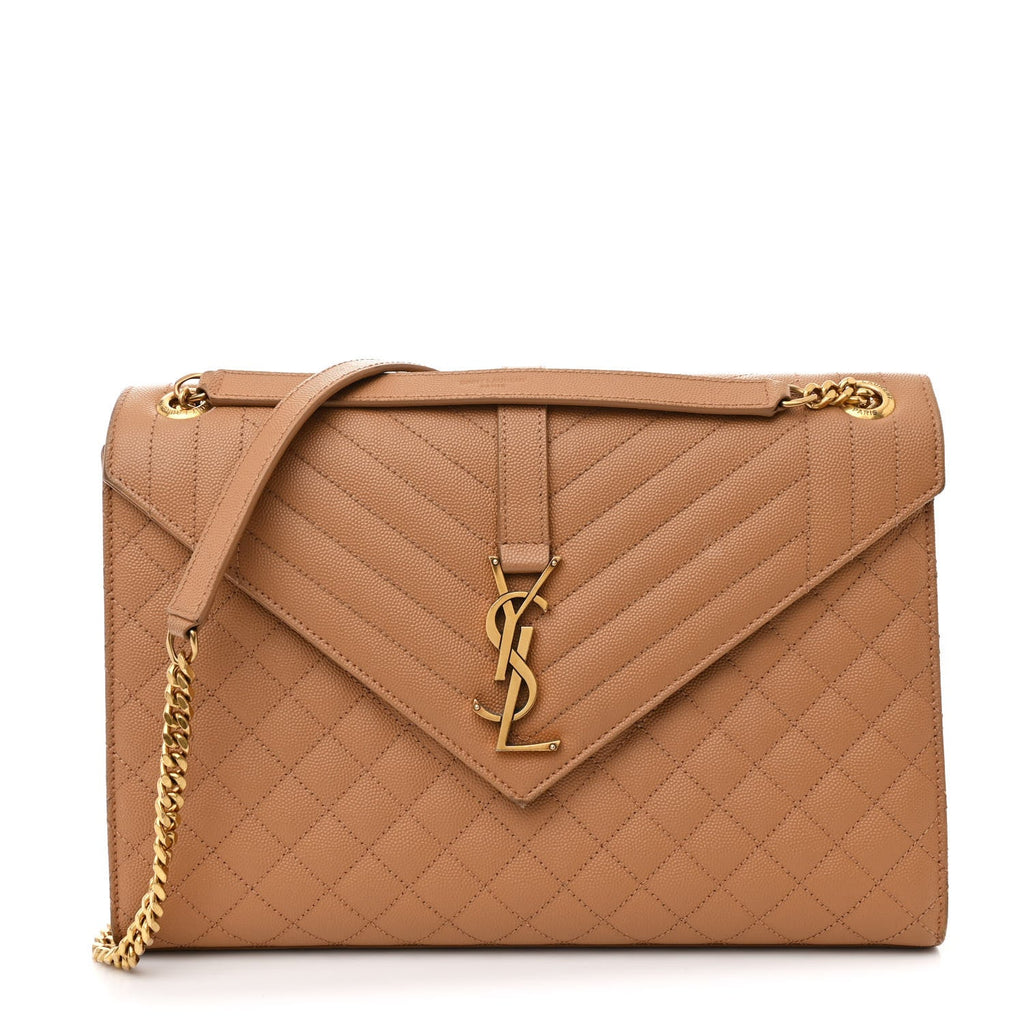 Grain De Poudre Textured Mixed Matelasse Triquilt Large Monogram Satchel Dune
