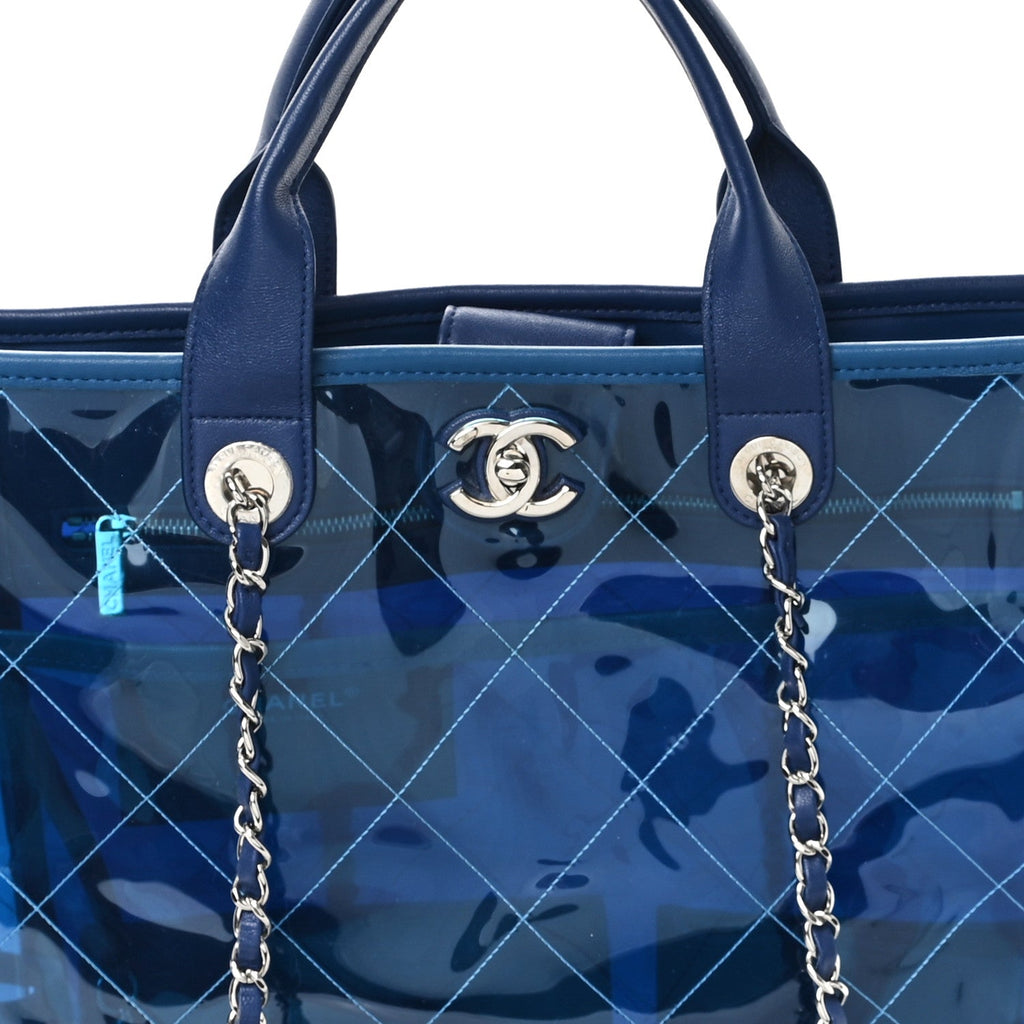 Lambskin PVC Quilted Large Coco Splash Shopping Bag Blue Dark Blue