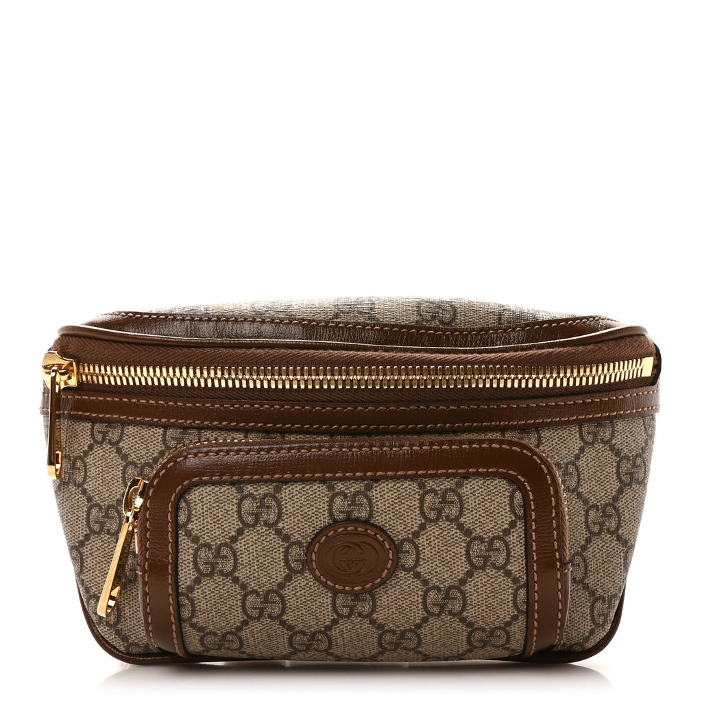 GG Supreme Monogram Textured Calfskin Retro Interlocking G Belt Bag Beige Ebony Brown Sugar
