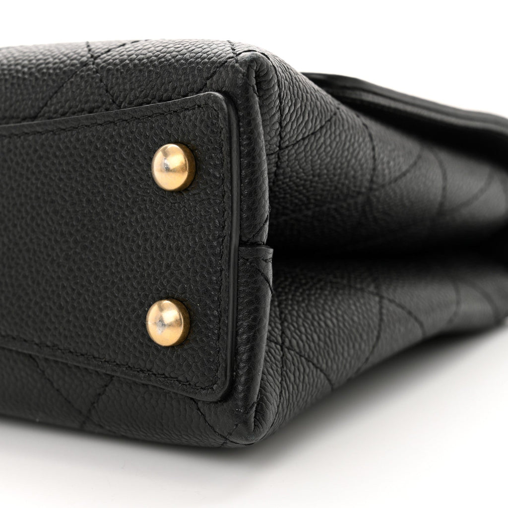 Grained Calfskin Small Stitched Flap Black