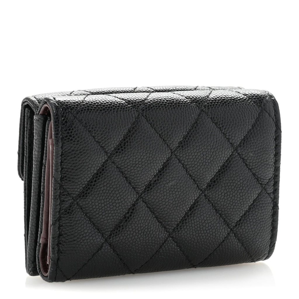 Caviar Quilted Double Flap Wallet Black