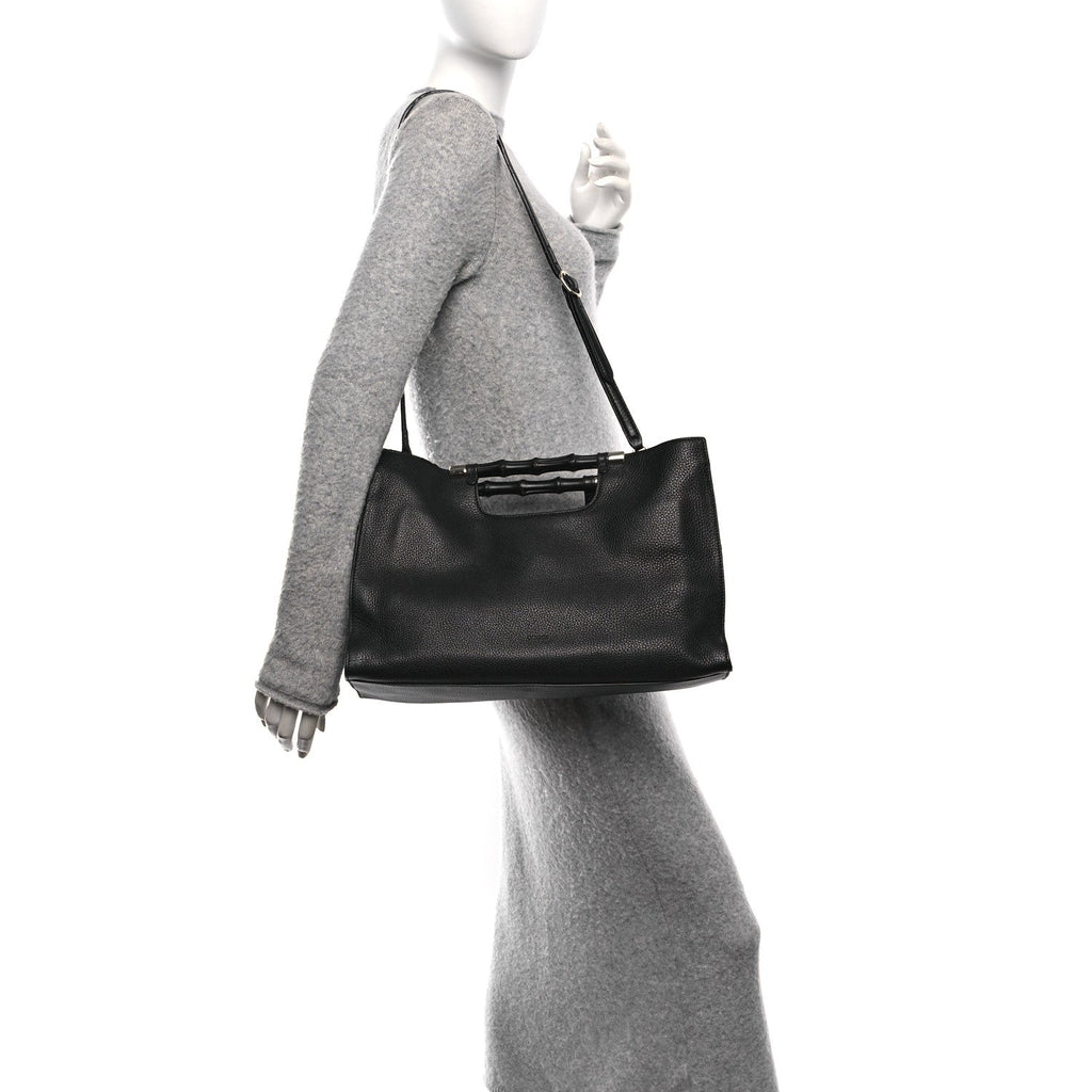 Calfskin Medium Bamboo Daily Shopper Black