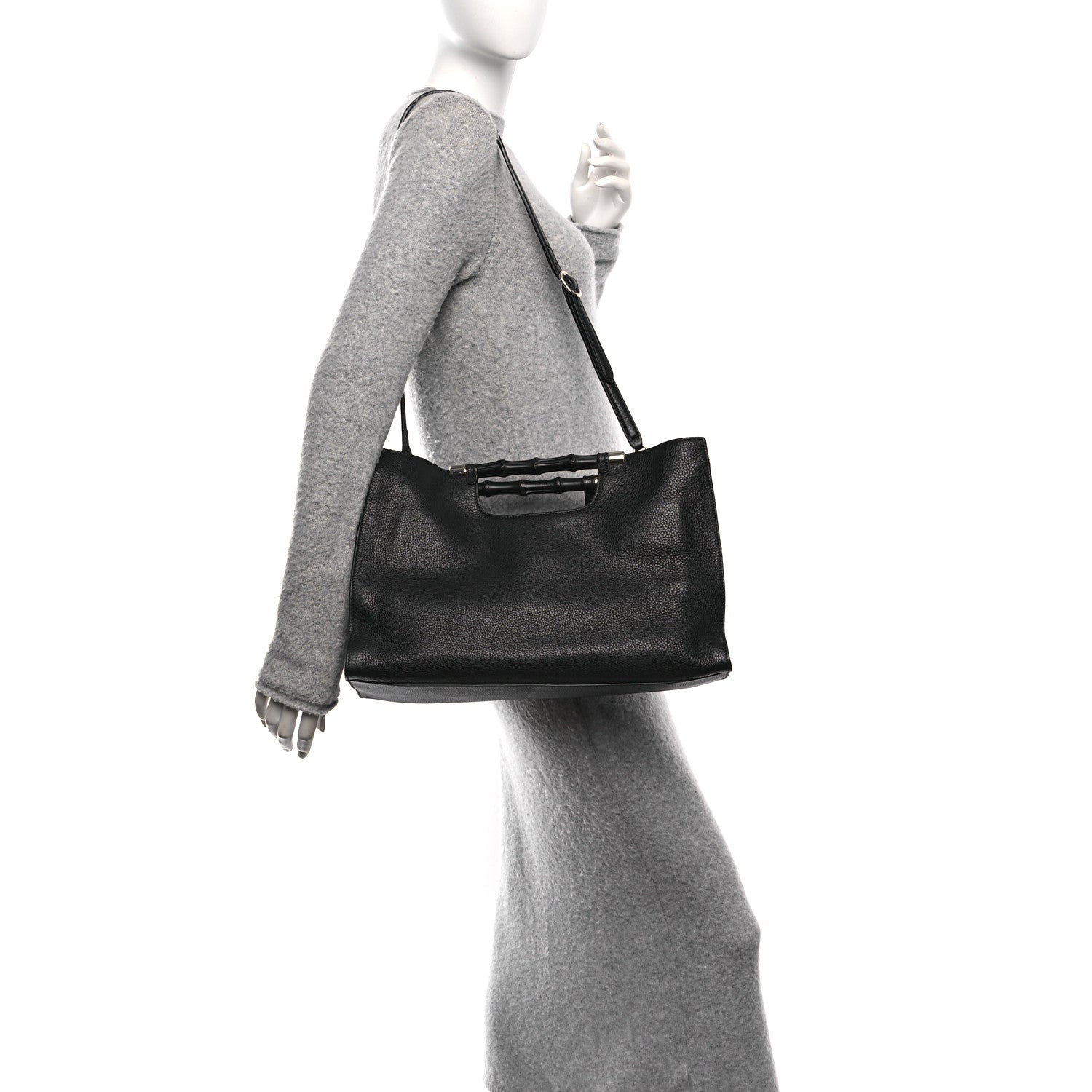 Calfskin Medium Bamboo Daily Shopper Black