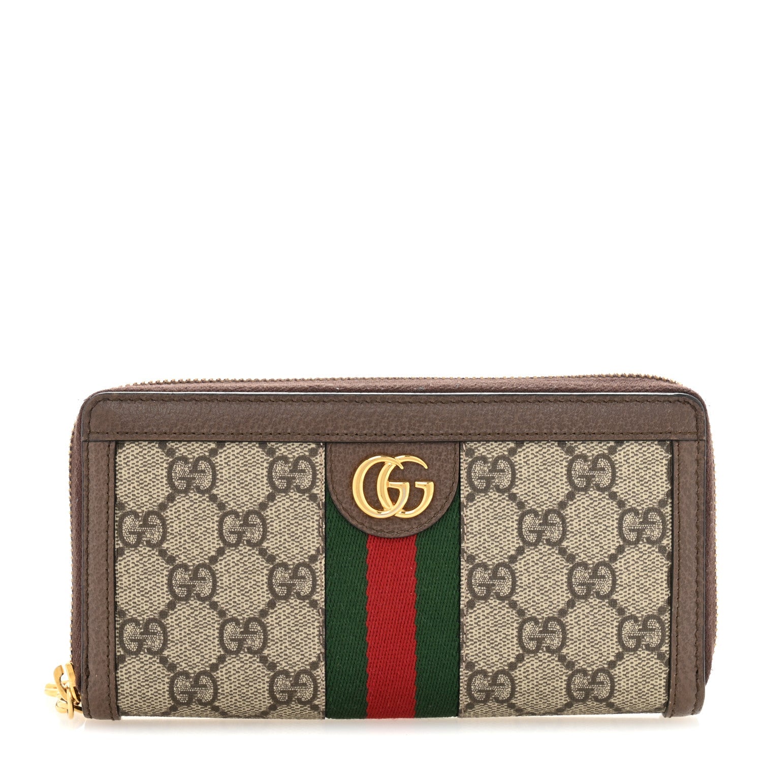 GG Supreme Monogram Web Ophidia Zip Around Wallet Brown