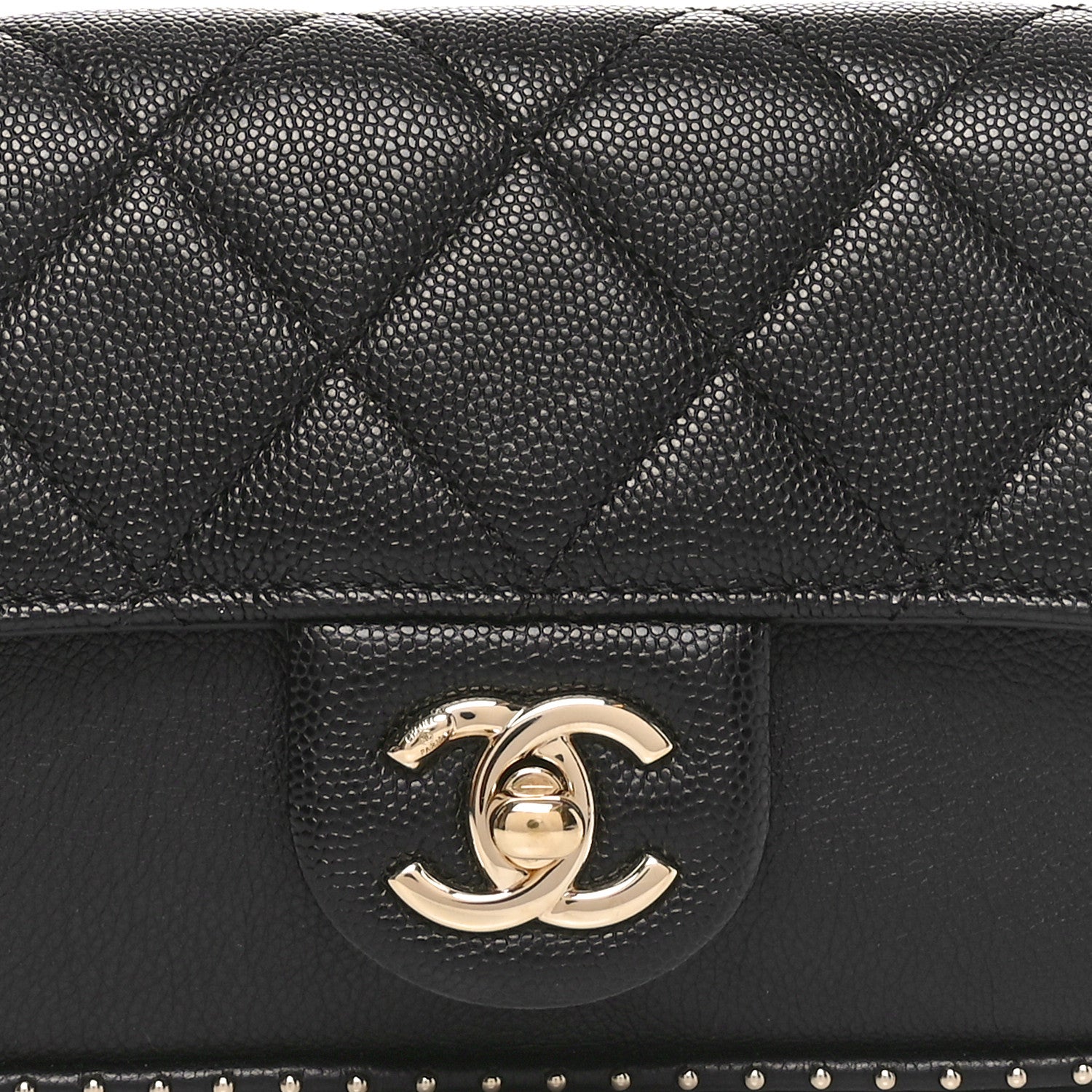 Caviar Quilted Studded Flap Waist Bag Black