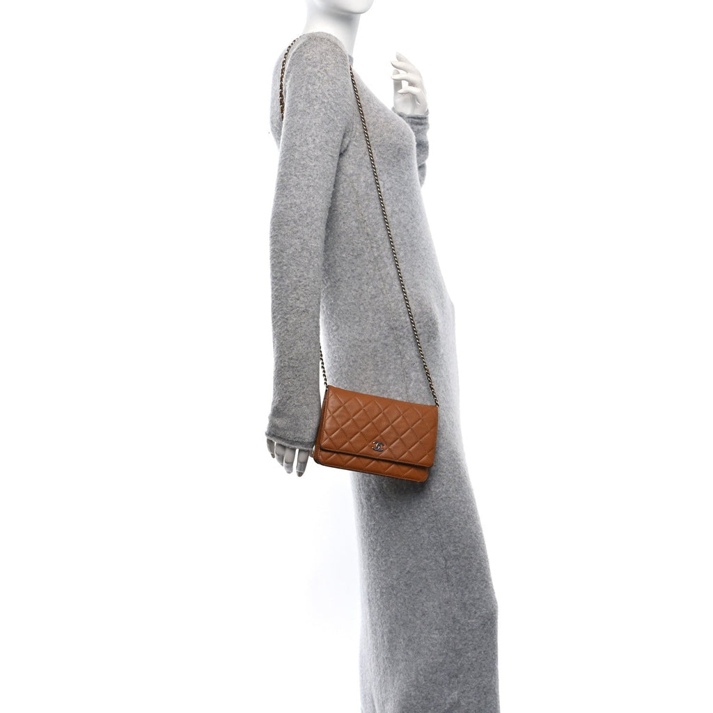 Caviar Quilted Wallet On Chain WOC Light Brown