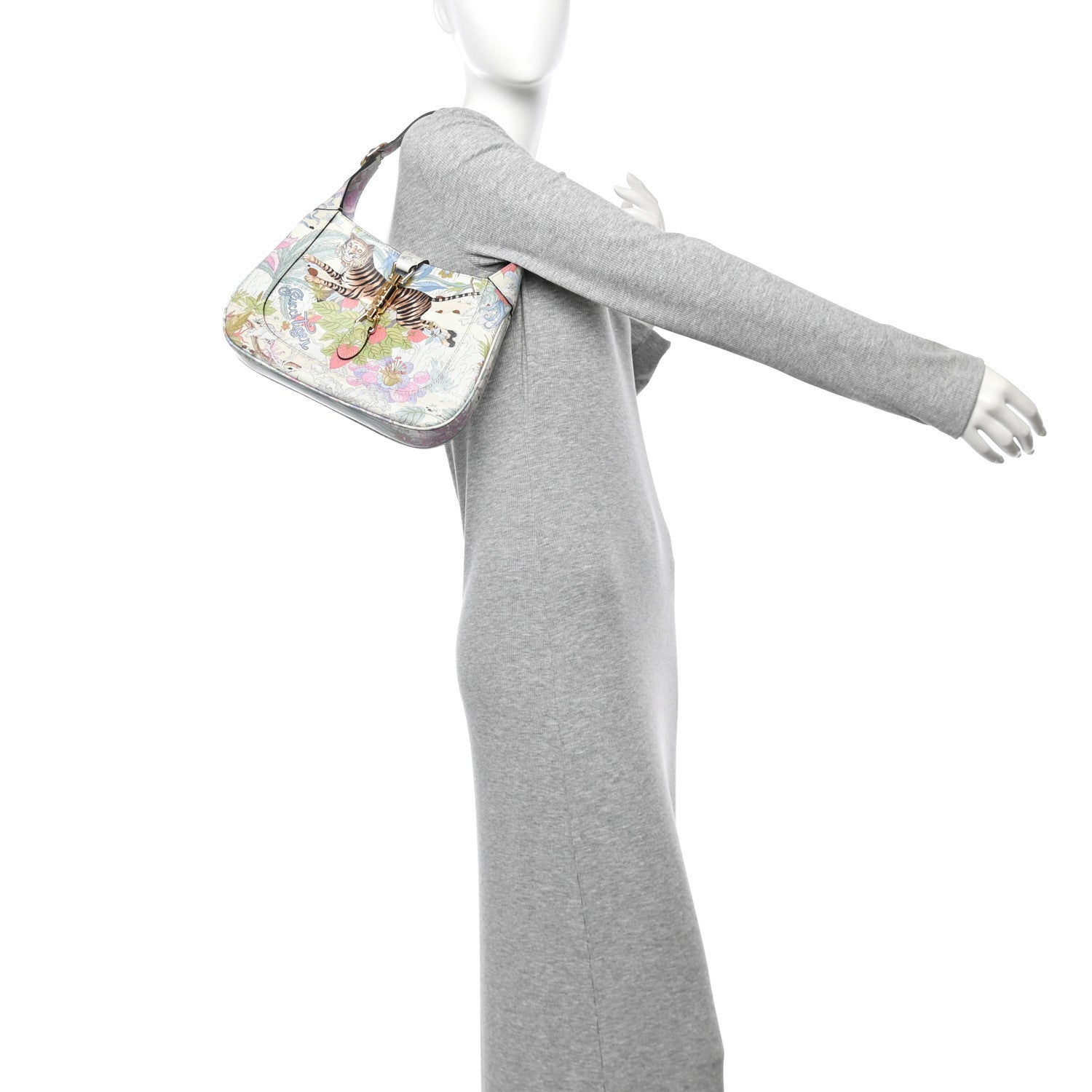 New Shangai Calfskin Tiger Savanah Small Jackie 1961 Hobo Chalky White Multicolor