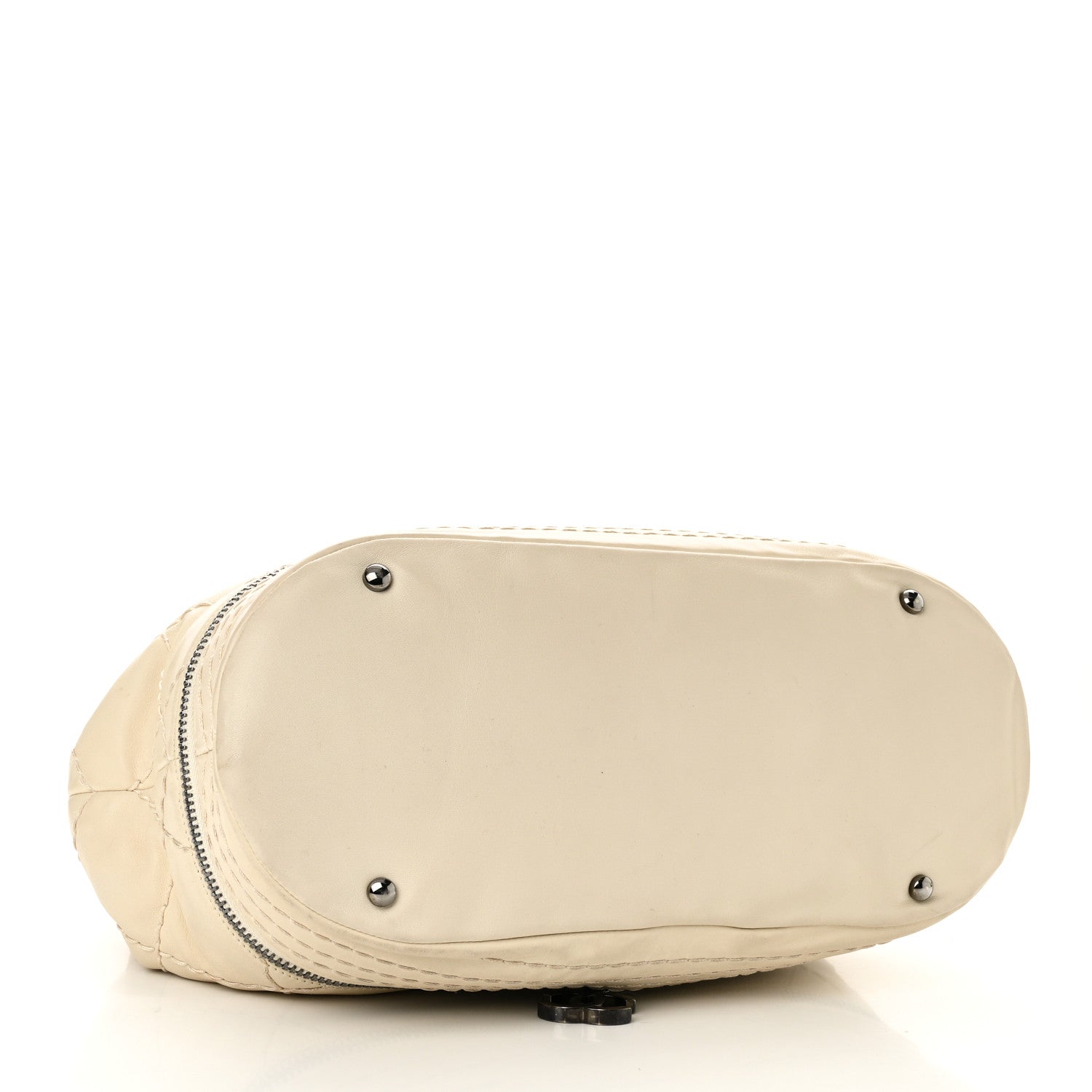 Lambskin Stitched Expandable Tote White