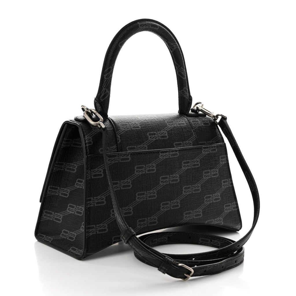 Coated Canvas BB Monogram Small Hourglass Top Handle Bag Black Grey