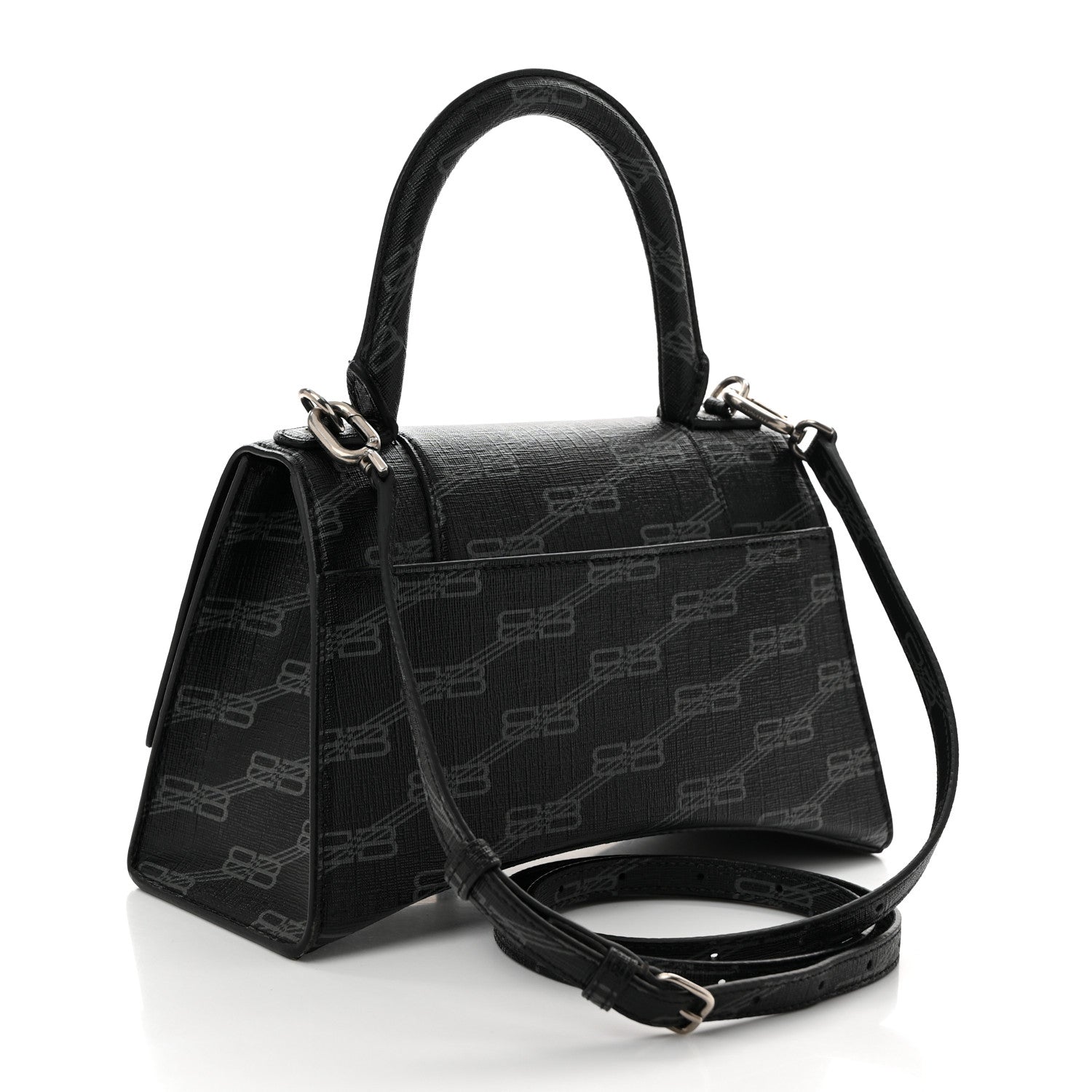 Coated Canvas BB Monogram Small Hourglass Top Handle Bag Black Grey
