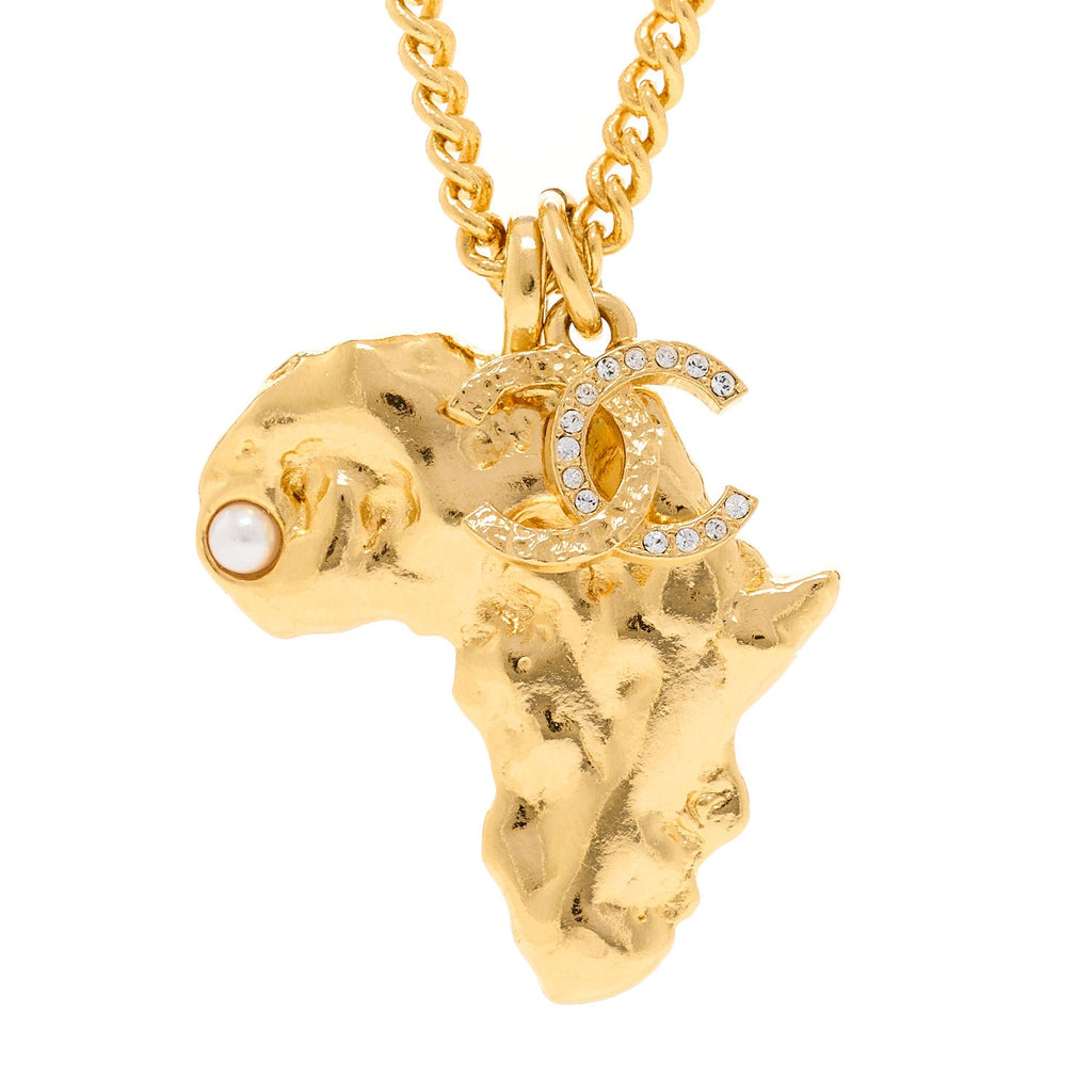 Crystal Pearl CC Africa Pendant Necklace Gold White