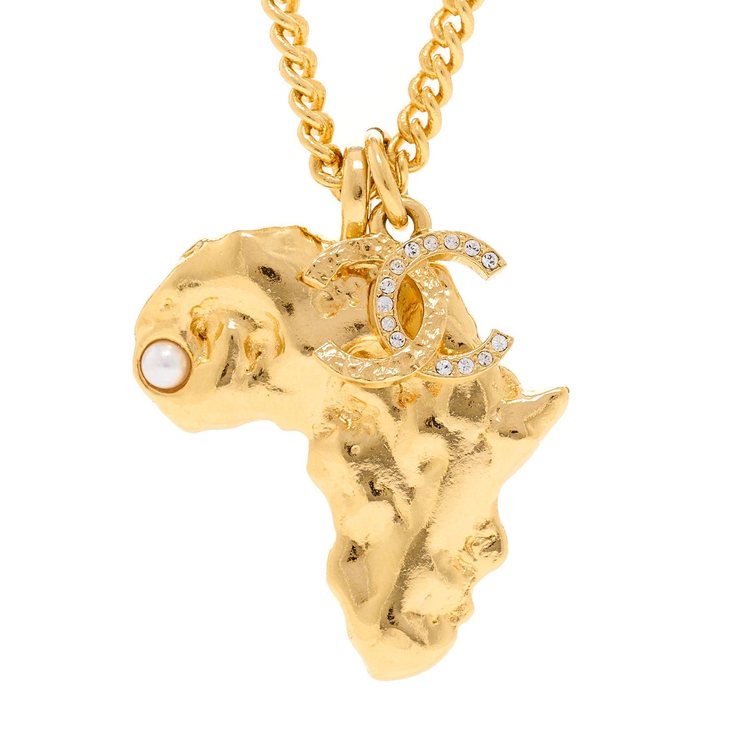 Crystal Pearl CC Africa Pendant Necklace Gold White