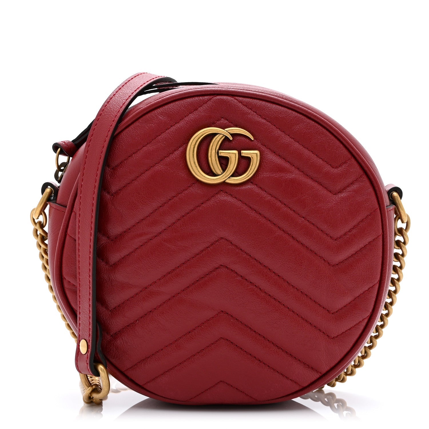 Glazed Calfskin Matelasse Heart Mini GG Marmont Round Shoulder Bag Romantic Cerise