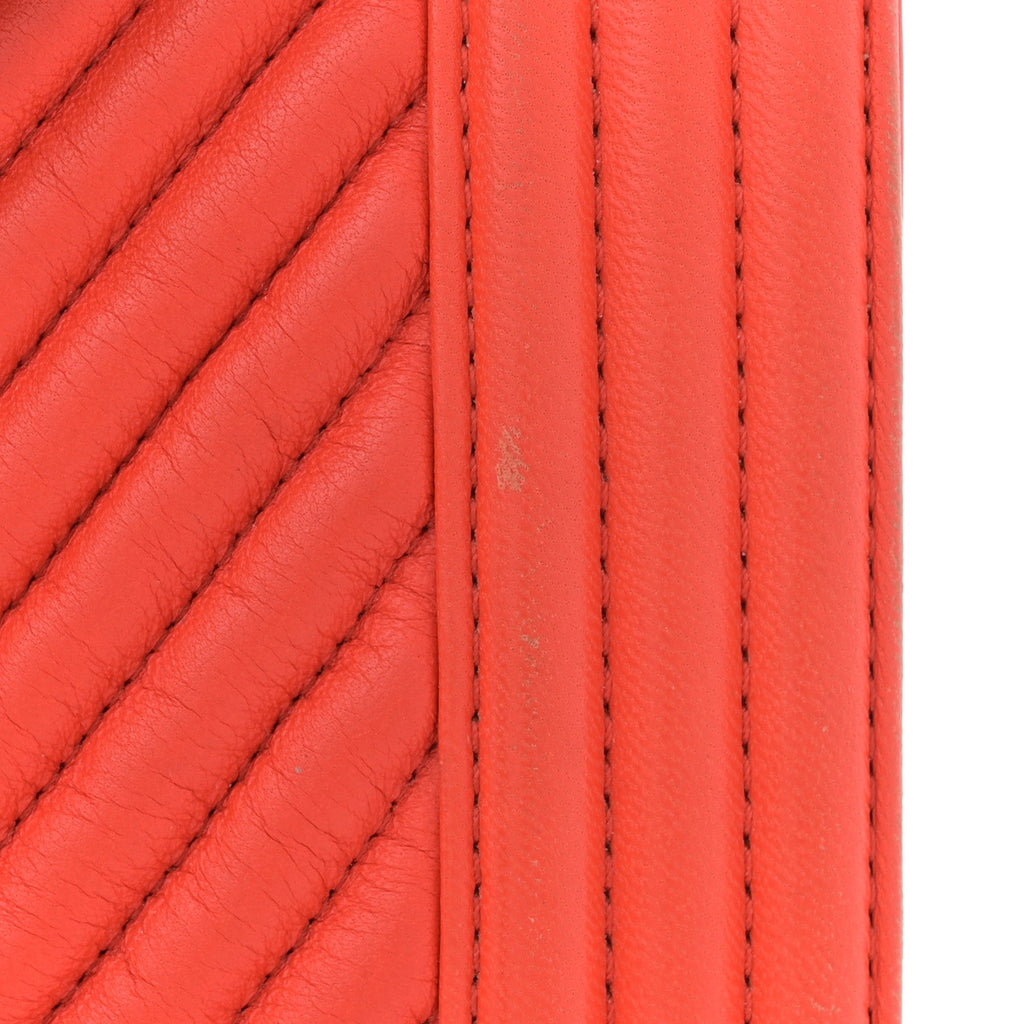 Wrinkled Lambskin Chevron Quilted Medium Boy Flap Orange