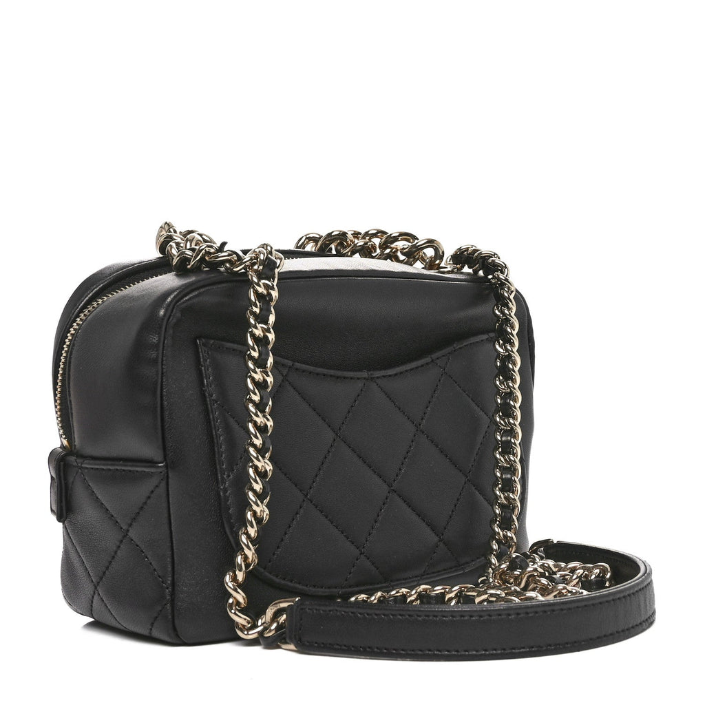 Lambskin Quilted Studded Quilted Vanity Case With Chain Black