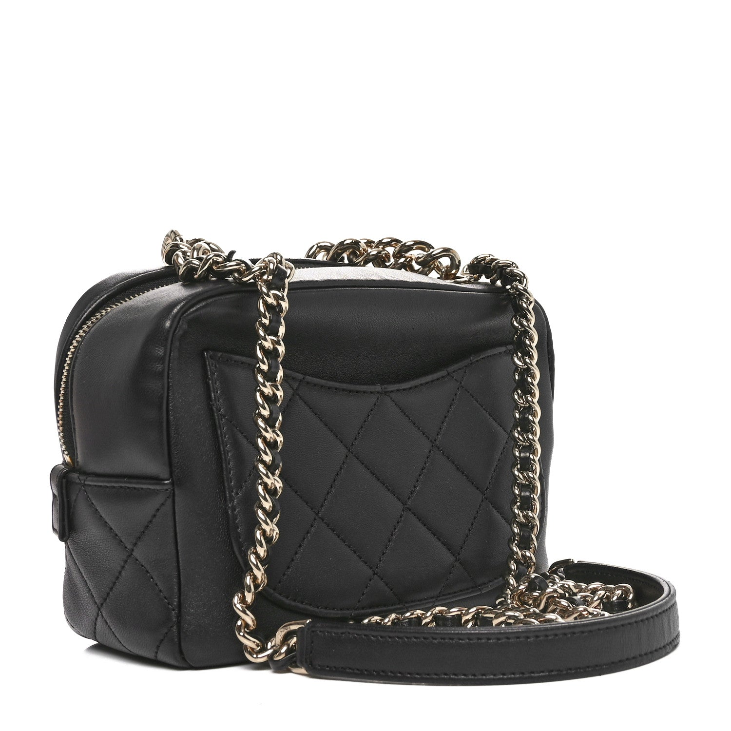 Lambskin Quilted Studded Quilted Vanity Case With Chain Black