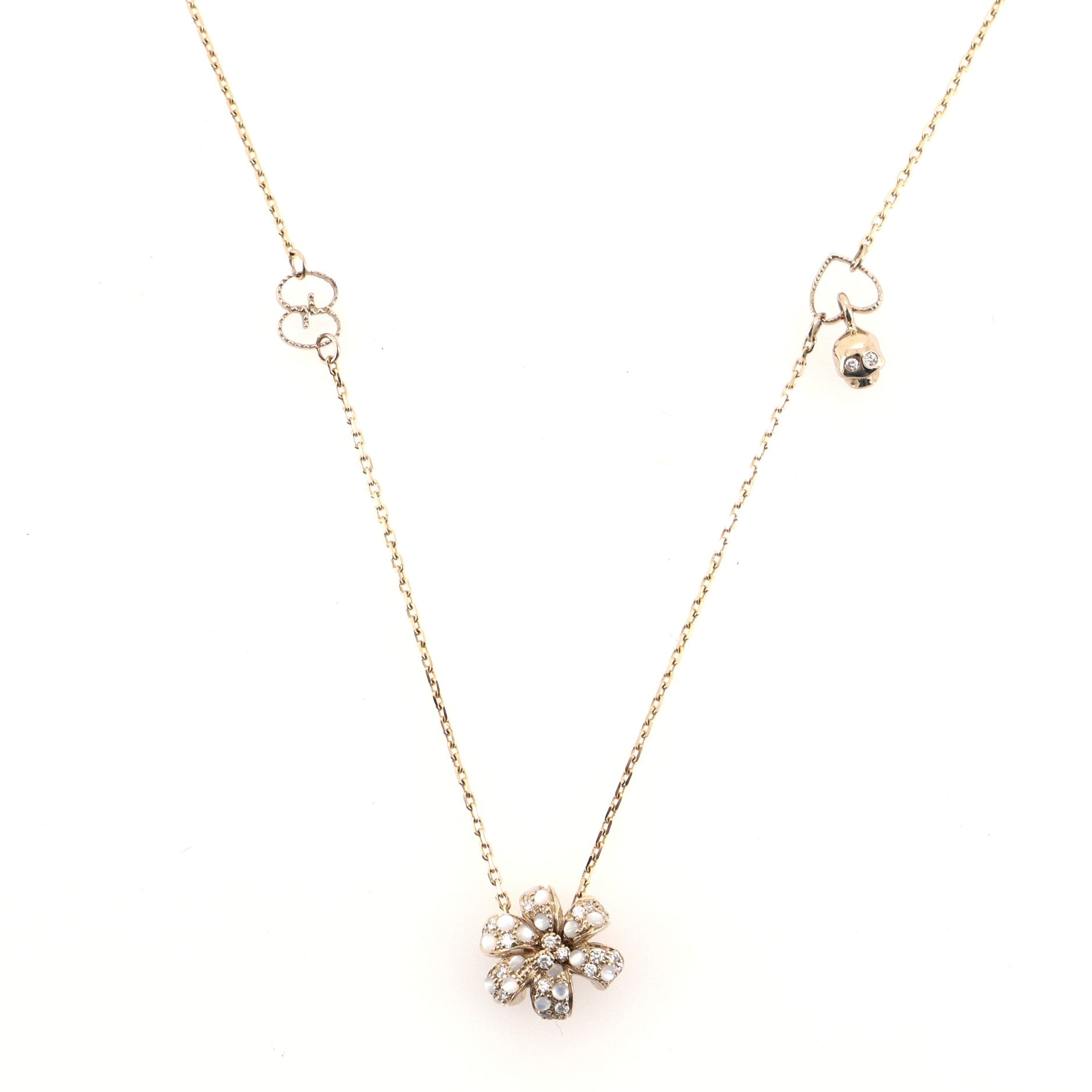 Flora Pendant Necklace 18K Yellow Gold with Diamonds and Moonstone