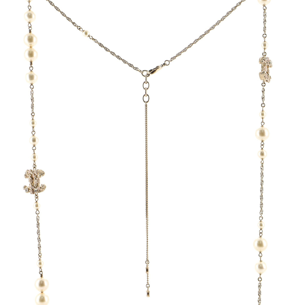 Floral CC Long Necklace Metal with Enamel, Crystals and Faux Pearls